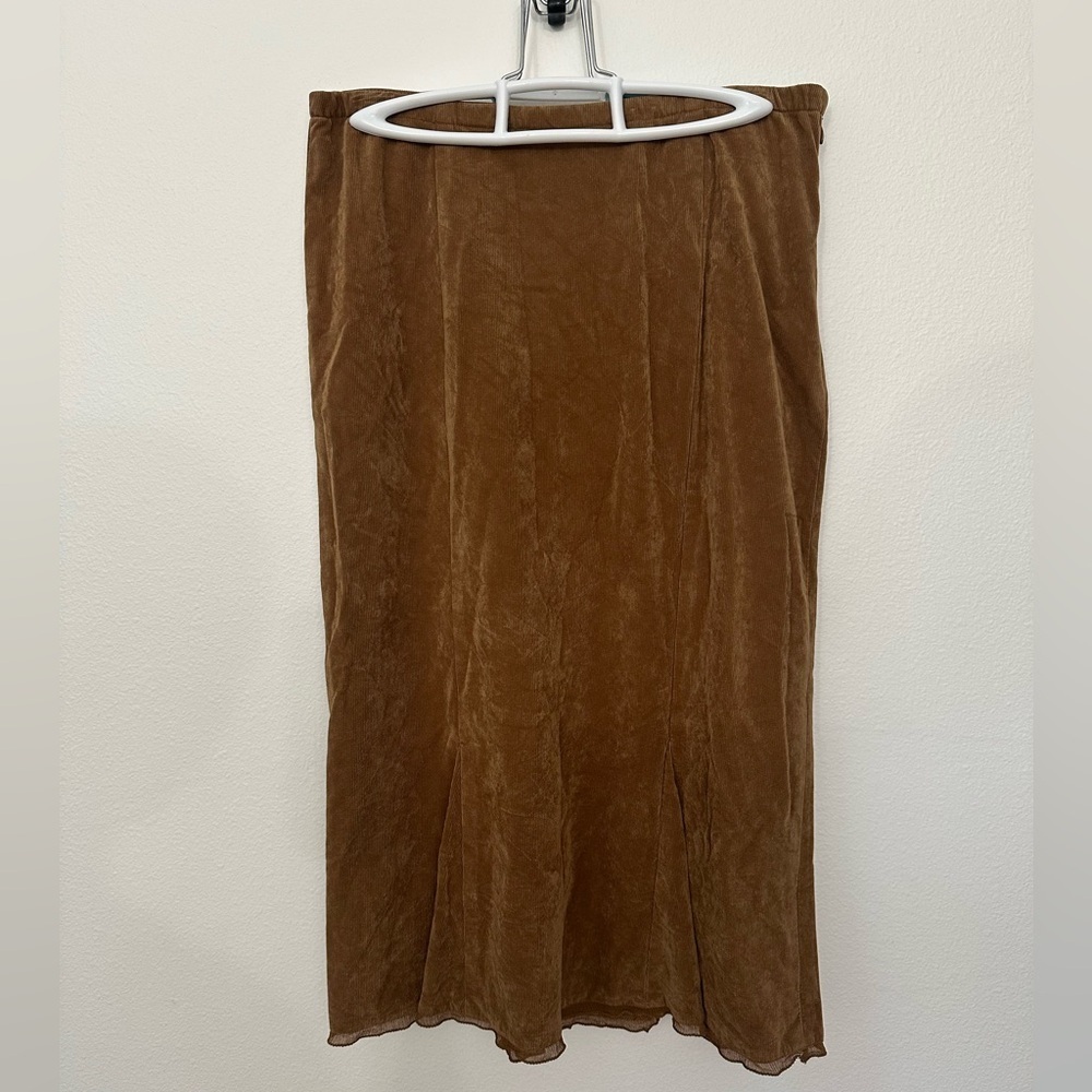 J. Jill Brown Midi Fine Whale Corduroy Skirt Ruffles Spring